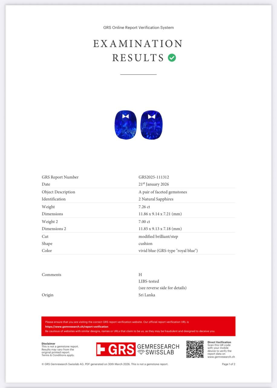 Pair of sapphires Royal Blue cushion cut 14.26 carats, Sri Lanka  Image №5