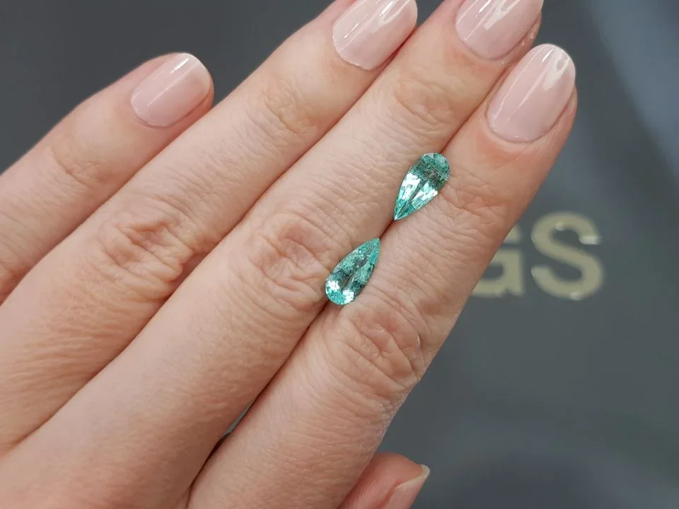 Pair of bluish-green Paraiba tourmaline in pear cut 2.01 ct, Mozambique Image №2