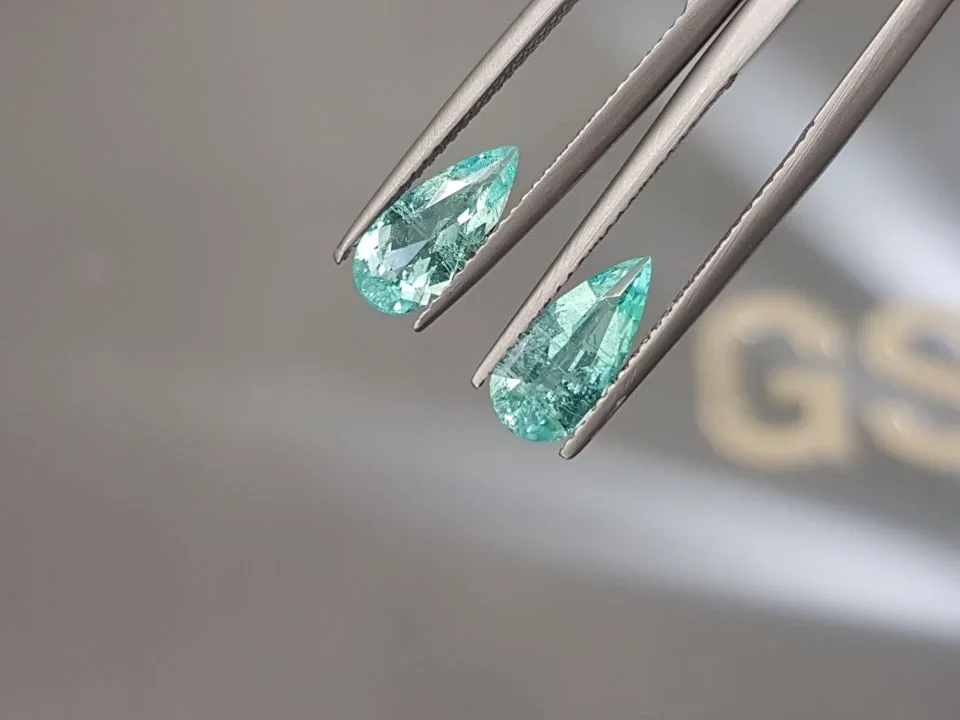 Pair of bluish-green Paraiba tourmaline in pear cut 2.01 ct, Mozambique Image №3