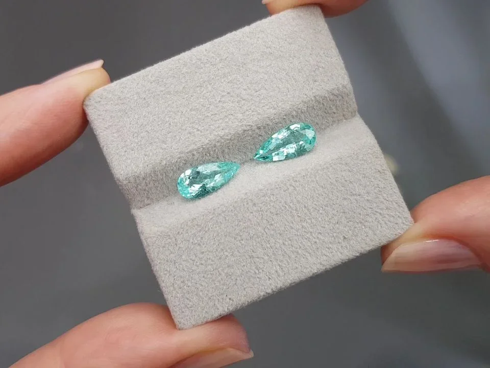 Pair of bluish-green Paraiba tourmaline in pear cut 2.01 ct, Mozambique Image №4