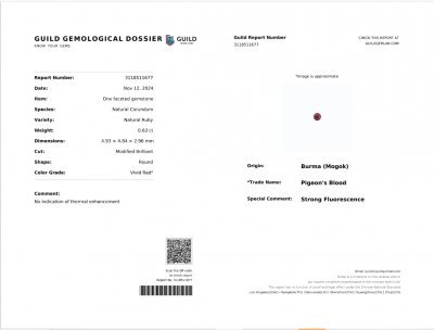 Certificate Unheated ruby Pigeon's Blood round cut 0.63 carats, Burma, (Mogok)