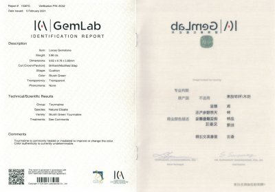 Certificate Neon blue tourmaline 3.86 ct, Afghanistan, ICA