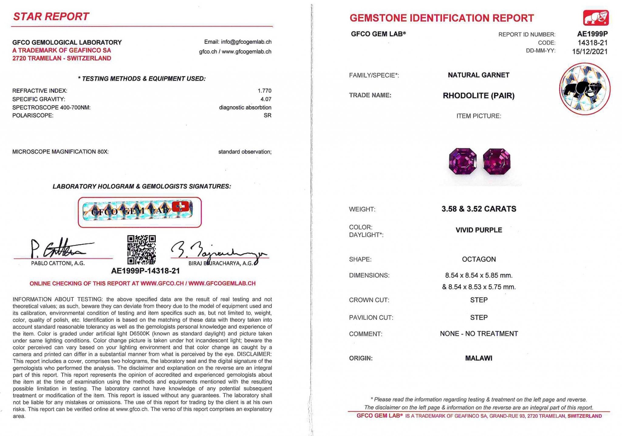 Pair of octagon cut umbalites 7.10 ct, Malawi Image №4