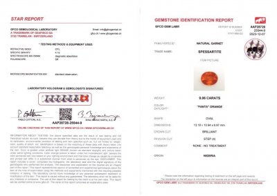 Certificate Large spessartine garnet in oval cut 9.06 ct, Africa