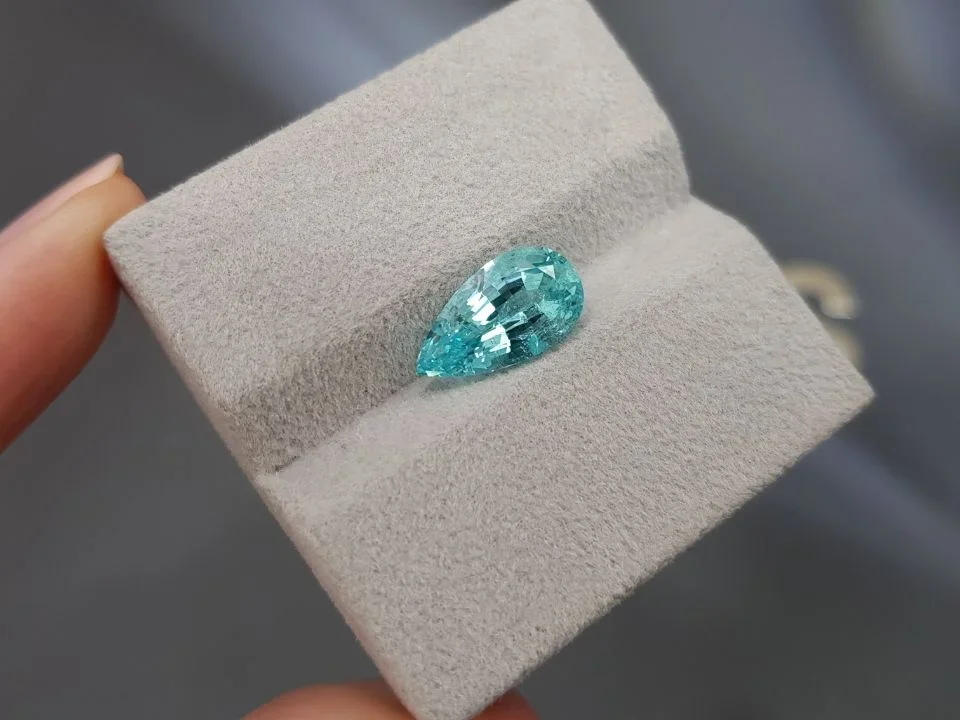 Bluish-green Paraiba tourmaline in pear-cut 3.45 ct from Mozambique Image №4