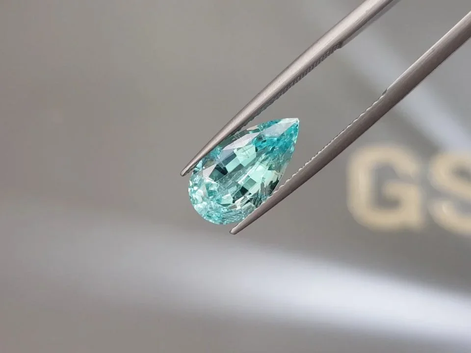 Bluish-green Paraiba tourmaline in pear-cut 3.45 ct from Mozambique Image №3
