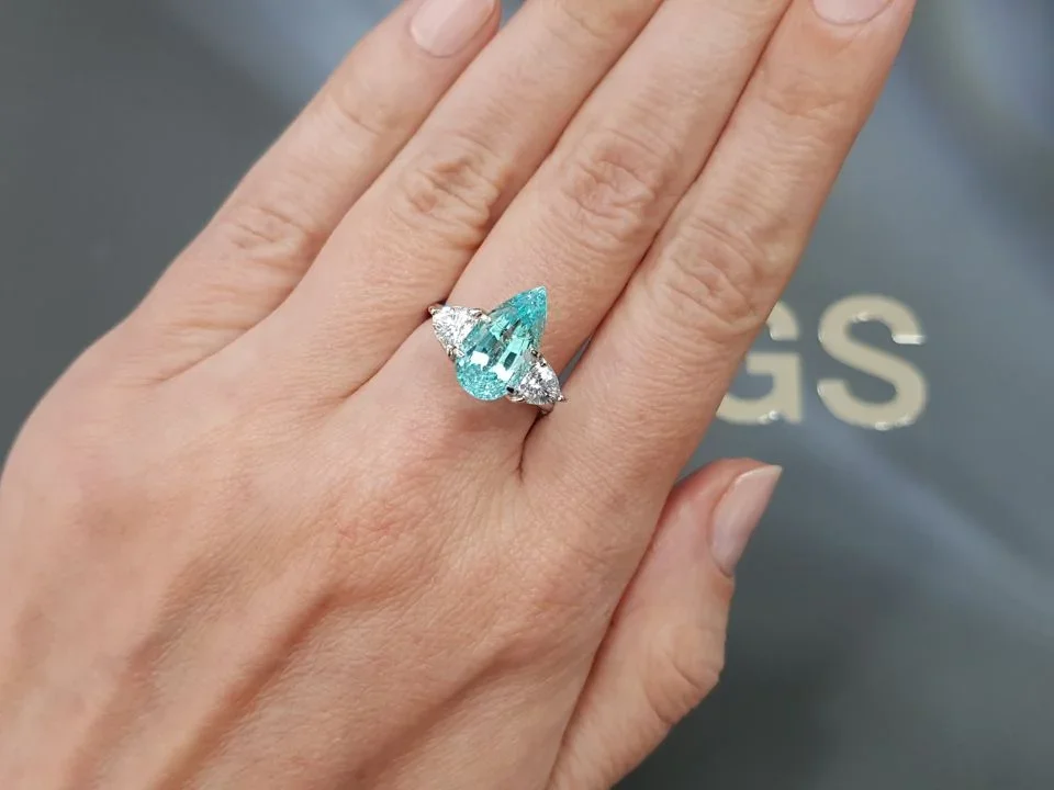 Bluish-green Paraiba tourmaline in pear-cut 3.45 ct from Mozambique Image №5