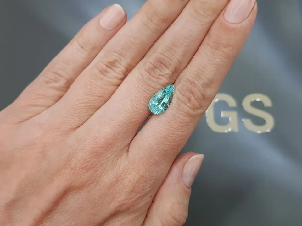 Bluish-green Paraiba tourmaline in pear-cut 3.45 ct from Mozambique Image №2
