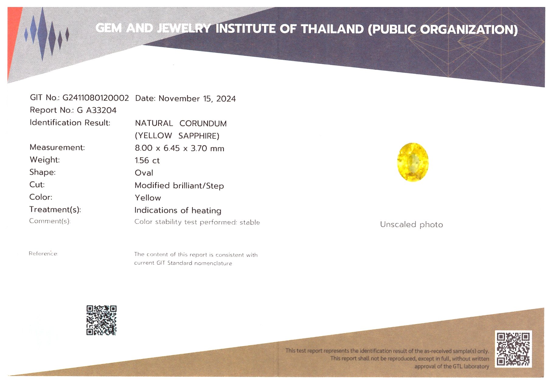 Vivid yellow sapphire in oval cut 1.56 carats, Sri Lanka  Image №6