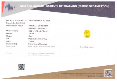 Certificate Vivid yellow sapphire in oval cut 1.56 carats, Sri Lanka 