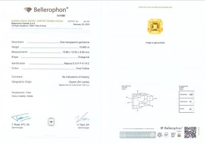 Certificate Unheated yellow Golden color sapphire in radiant cut 15.90 carats, Sri Lanka