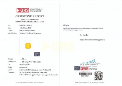 Certificate Unheated yellow Golden color sapphire in radiant cut 15.90 carats, Sri Lanka
