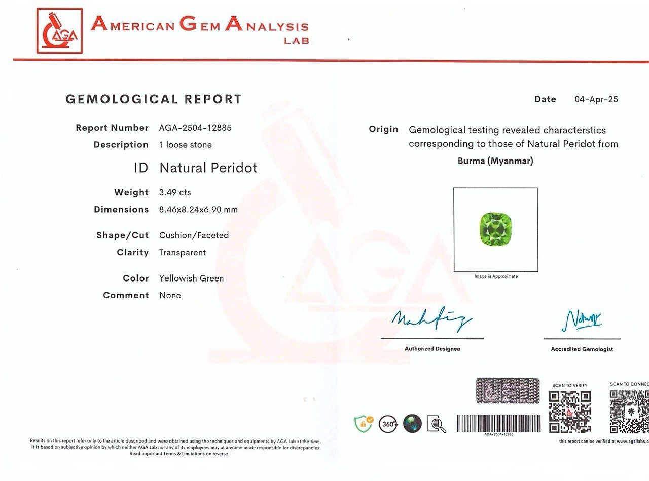 Peridot cushion cut  3.49 carats, Burma  Image №6