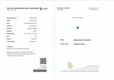 Certificate Vivid green emerald in asscher cut 0.99 carats, Panjshir