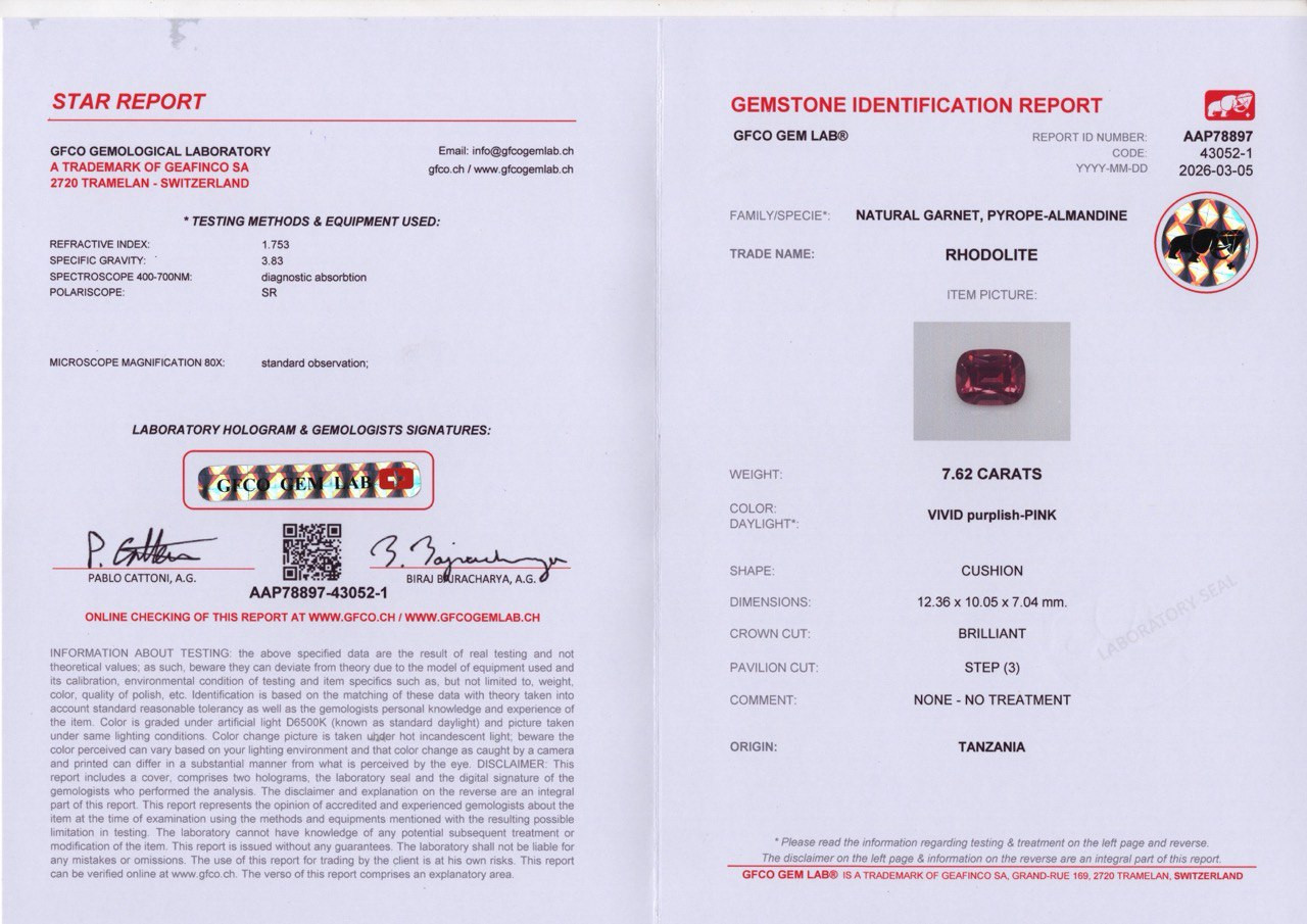 Garnet rhodolite cushion cut 7.62 carats,Tanzania Image №6