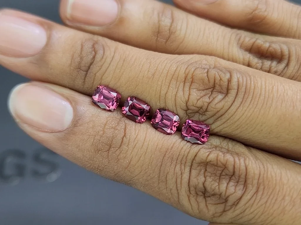 Set of garnets rhodolite cushion cut 3.52 carats, Madagascar Image №1