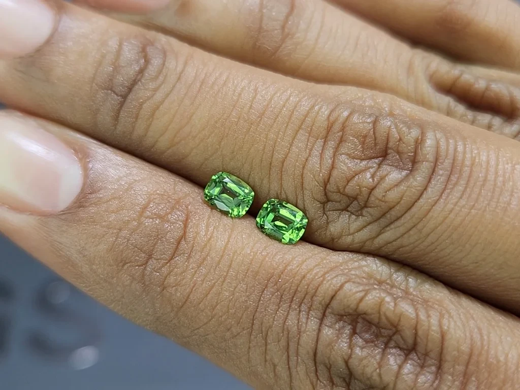 Pair of tsavorite garnets cushion cut 0.92 carats, Tanzania Image №2