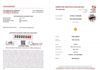 Certificate Set of three unheated greenish yellow sapphires 1.30 ct