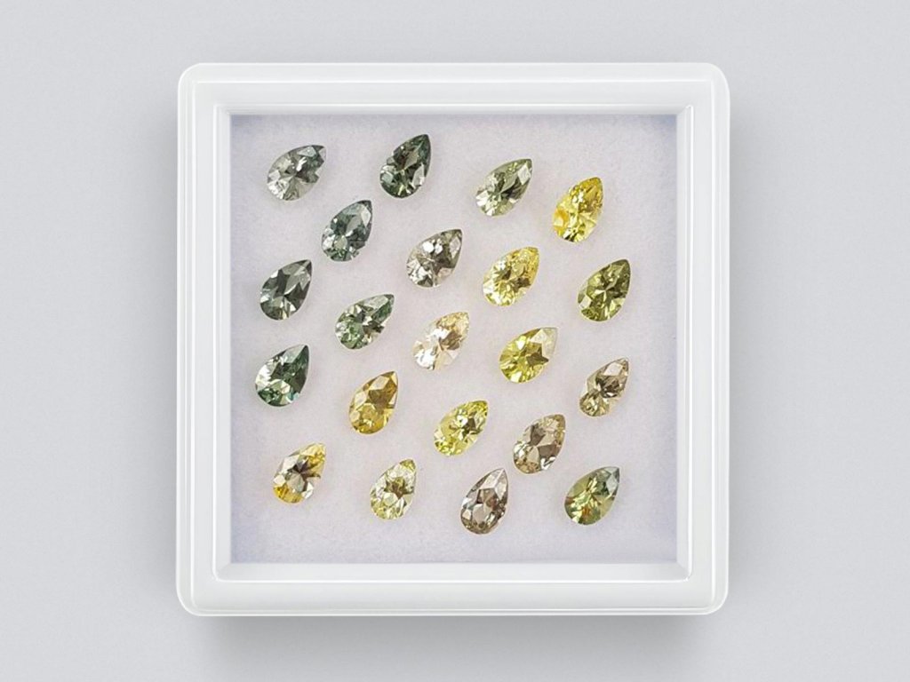 Set of calibrated sapphires 5x3 mm in pear cut 4.56 carats/21 pcs. Image №1