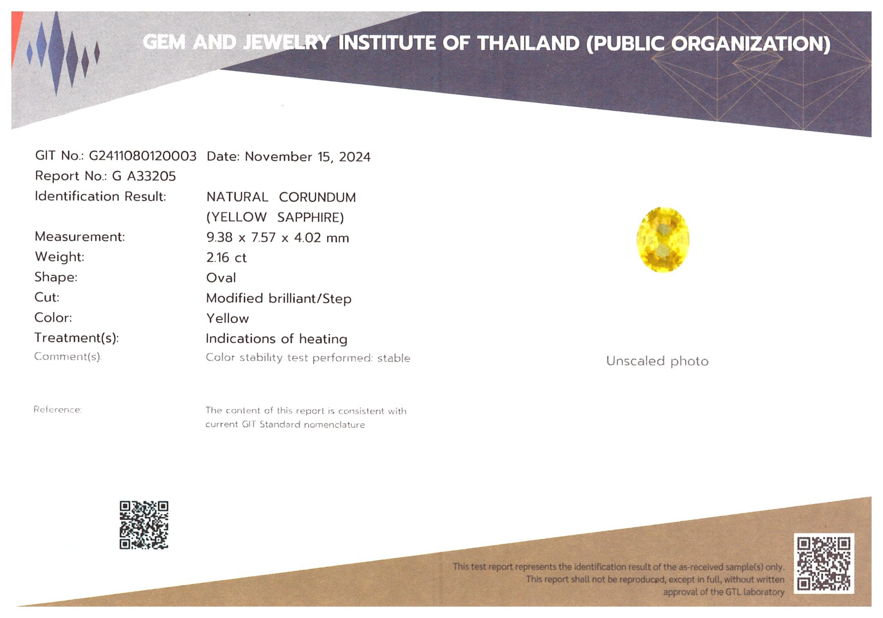 Vivid yellow sapphire in oval cut 2.16 carats, Sri Lanka  Image №6