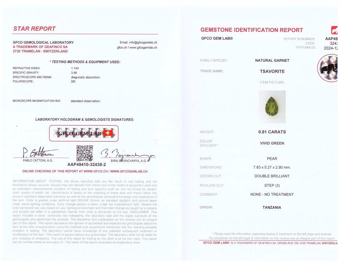 Pear cut intense green tsavorite garnet 0.81 carats, Tanzania  Image №6