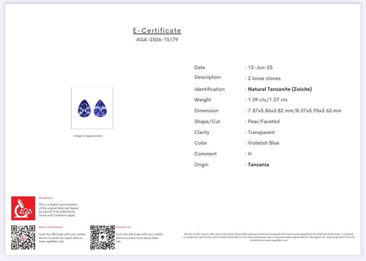 Pair of pear cut tanzanites 2.16 carats, Tanzania  Image №5