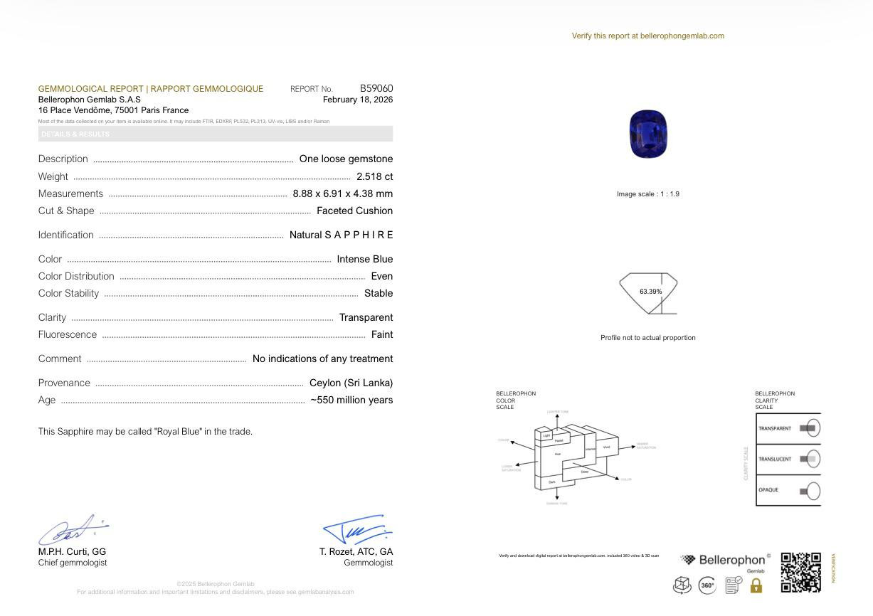 Unheated Royal Blue sapphire in cushion cut 2.52 carats, Sri Lanka Image №6
