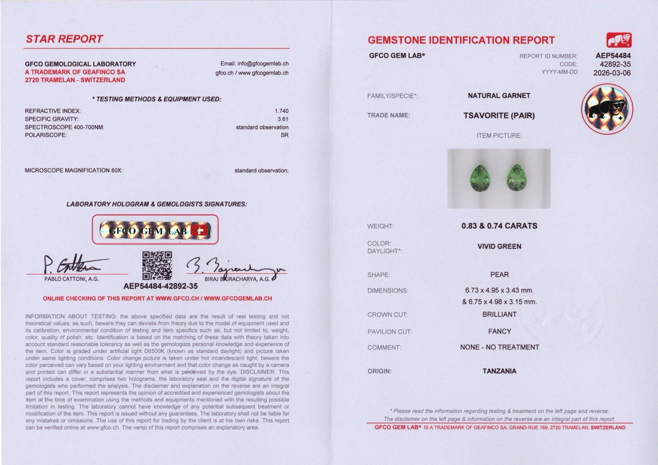 Pair of tsavorites Vivid Green pear cut 1.57 carats, Tanzania  Image №5