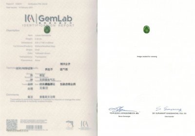 Certificate Verdelite 2.49 ct, Afghanistan