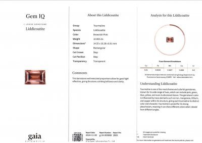 Certificate Cognac pink tourmaline in baguette cut 11.00 carats, Africa