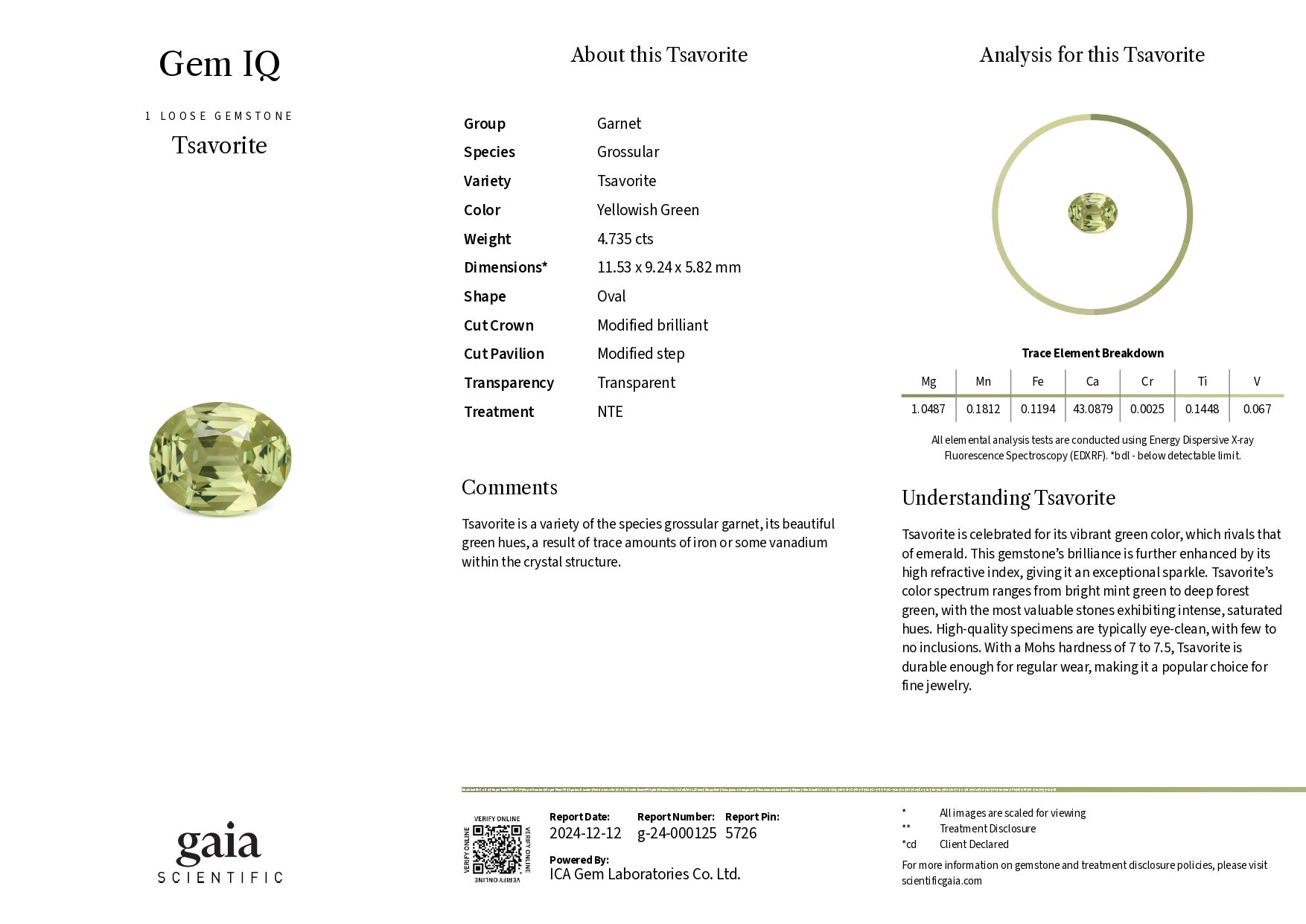 Yellowish-green oval cut grossular garnet 4.73 carats, Tanzania Image №6