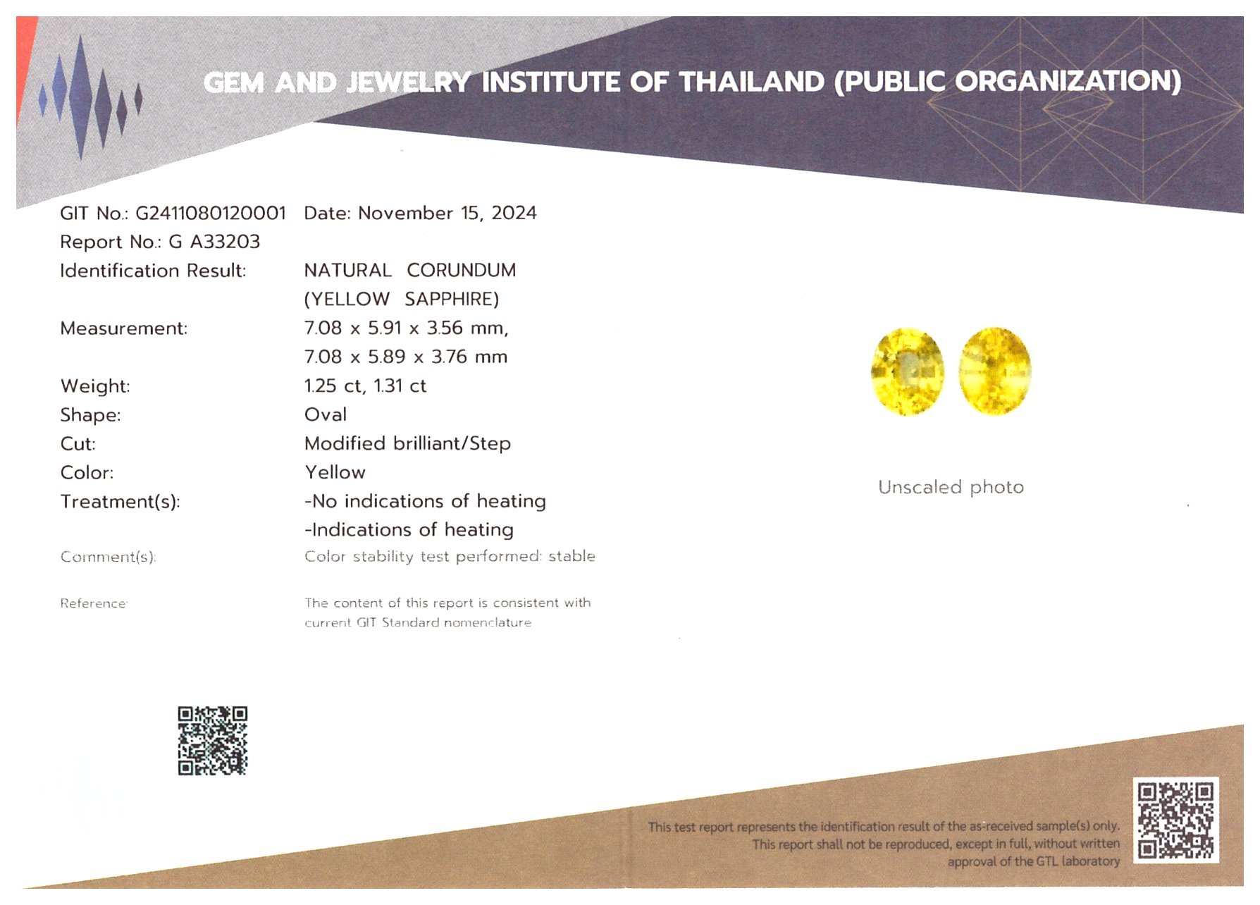 Pair of unheated yellow sapphires in oval cut 2.56 carats, Sri Lanka Image №5
