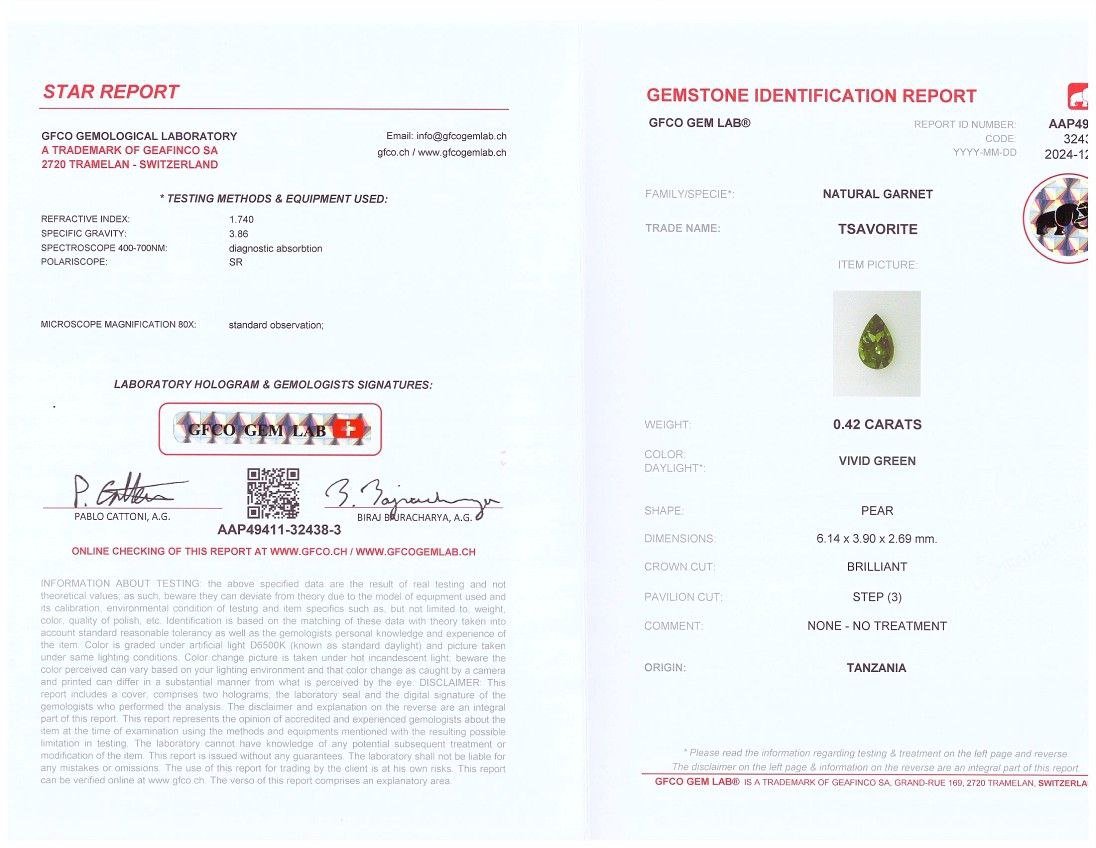 Pear cut vivid green tsavorite garnet 0.42 carats, Tanzania Image №6