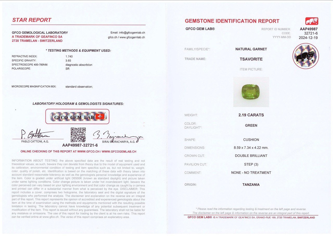 Neon green tsavorite garnet in cushion cut 2.19 carats, Tanzania Image №6