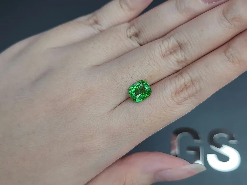 Neon green tsavorite garnet in cushion cut 2.19 carats, Tanzania Image №2