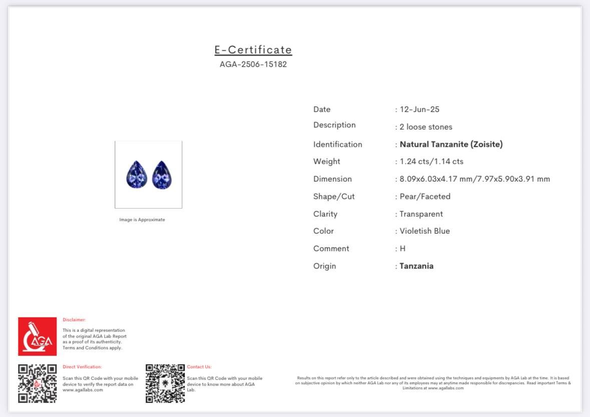 Pair of tanzanites pear cut 2.38 carats, Tanzania Image №5