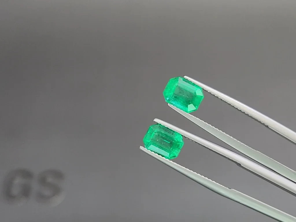 Pair of Intense Green emeralds in octagon cut 3.83 carats, Colombia Image №3