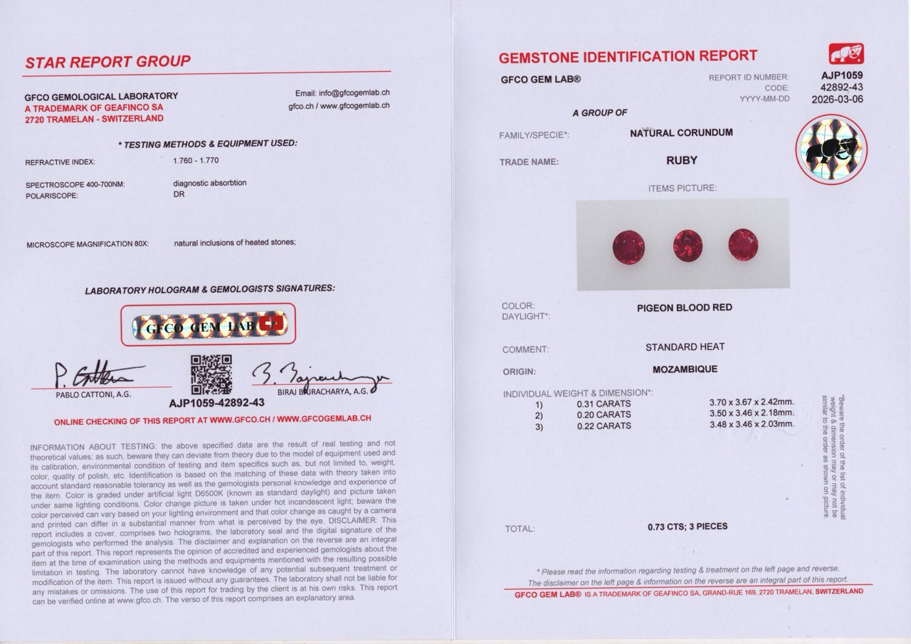Set of rubies Pigeon Blood Red round cut 0.73 carats, Mozambique Image №4