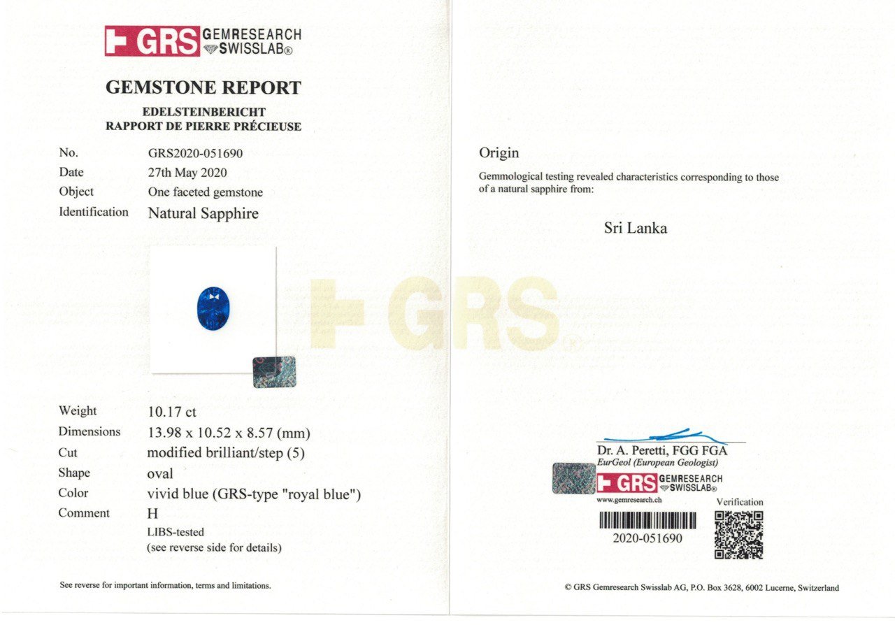 Royal Blue oval cut sapphire 10.17 ct, Sri Lanka, GRS Image №5