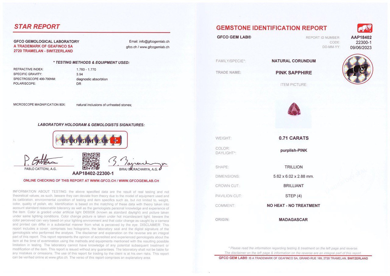 Unheated hot pink sapphire in trillion cut 0.71 ct, Madagascar Image №4