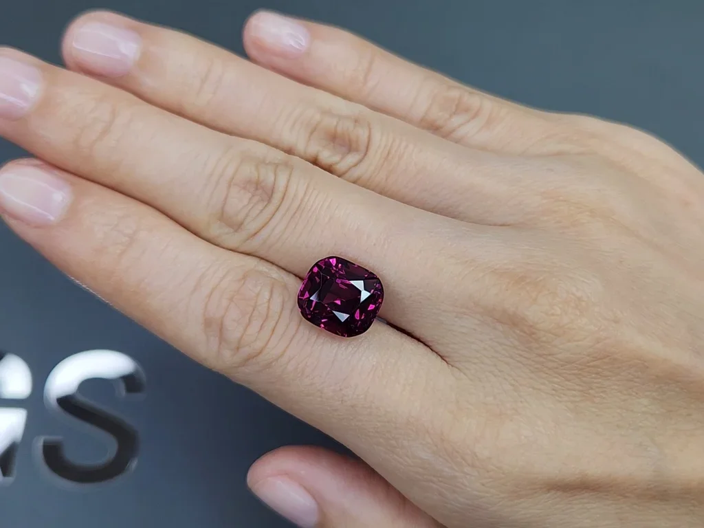 Vivid purple Umbalite garnet in cushion cut 8.43 carats, Tanzania Image №2