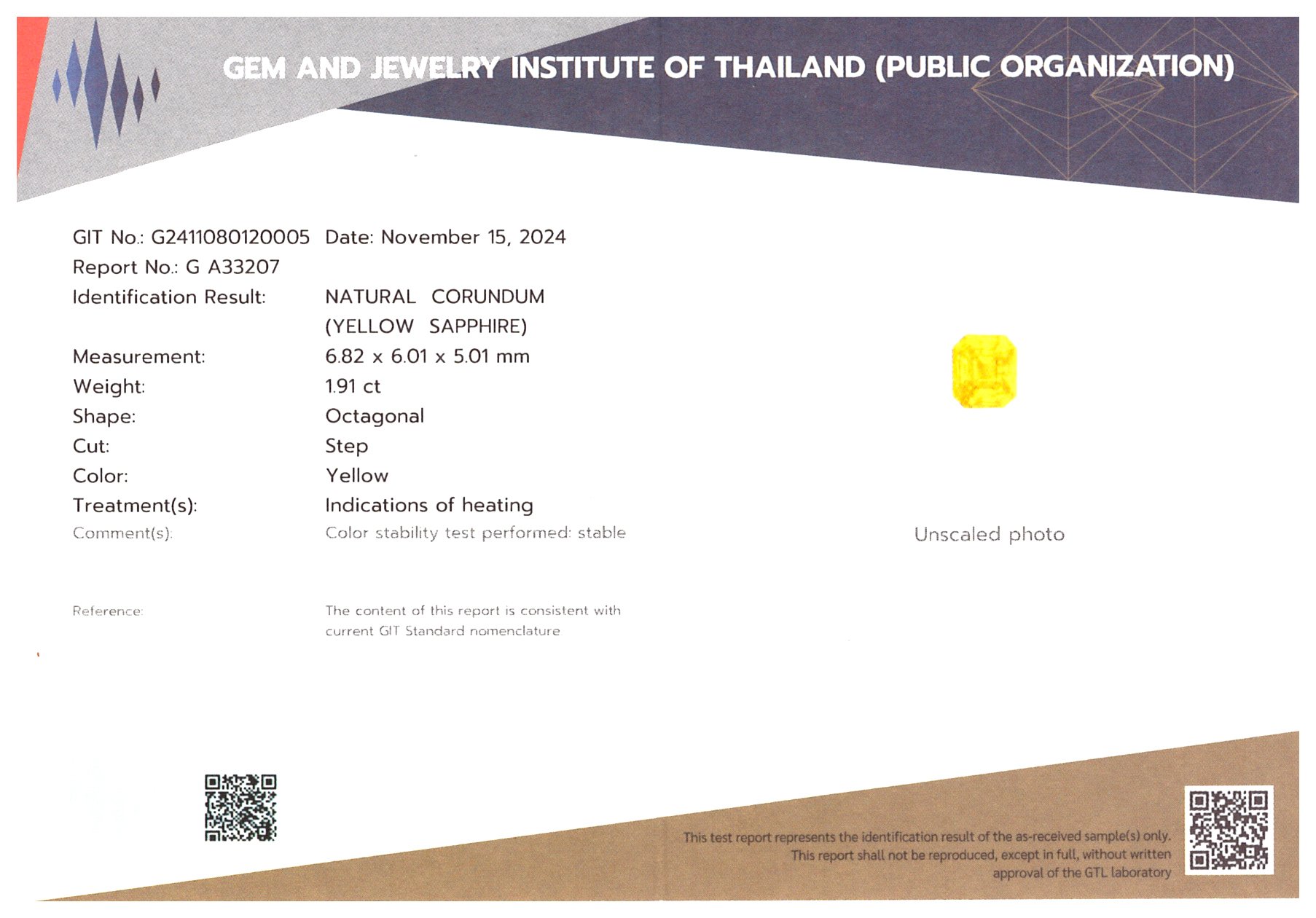 Golden yellow sapphire in octagon cut 1.91 carats, Sri Lanka  Image №6