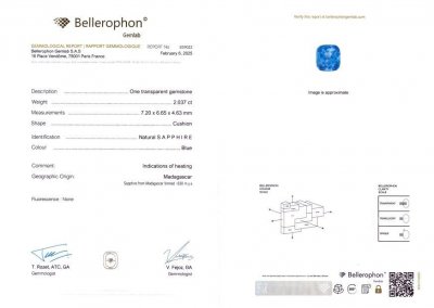 Certificate Blue sapphire cushion cut 2.03 carats, Sri Lanka