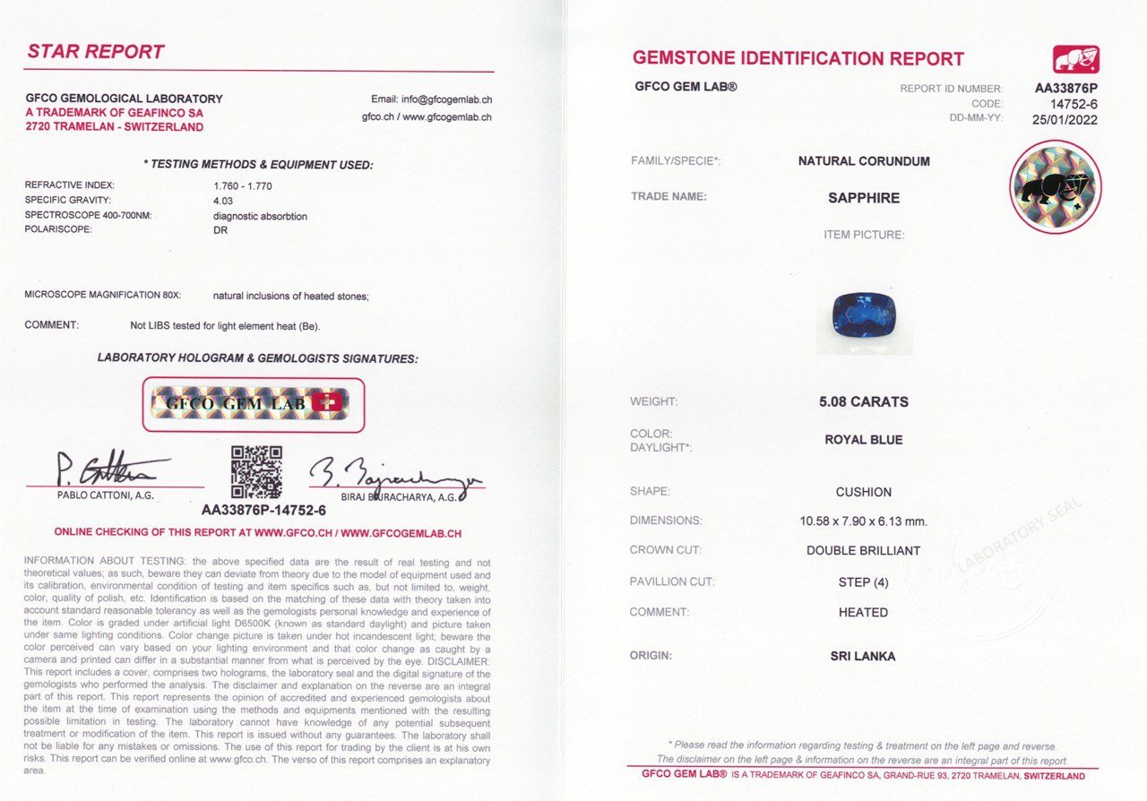 Cushion cut Royal Blue sapphire 5.08 ct, Sri Lanka, GFCO Image №5