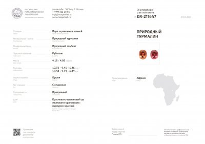 Certificate Pair of orange and pink tourmalines 8.24 ct