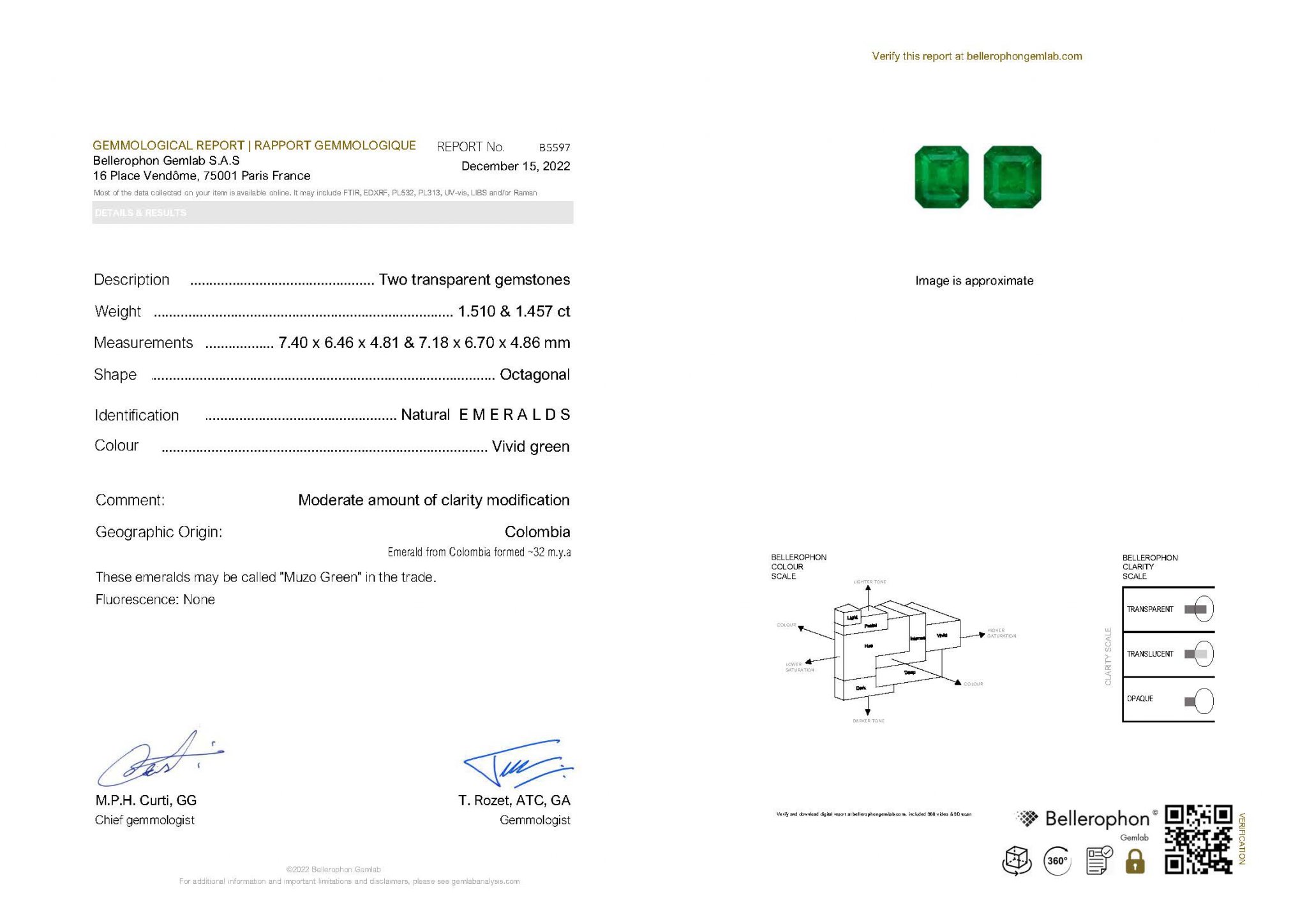 Pair of Colombian Muzo Green emeralds in octagon cut 2.97 ct Image №4