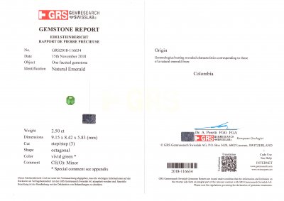 Certificate Pair of unique Muzo Green GRS-type "Mariposa" Colombian emeralds in octagon cut 5.04 ct