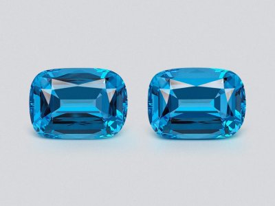 Pair of large Swiss Blue topazes in cushion cut 49.48 carats, Brazil  photo