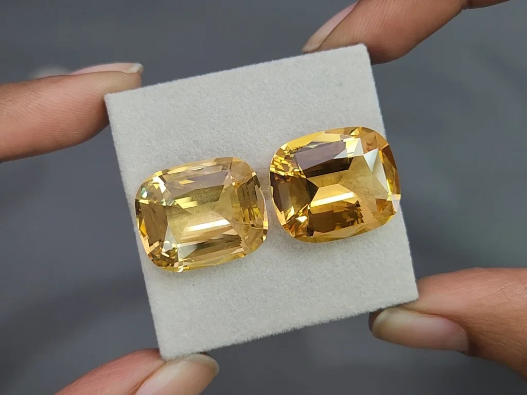 Pair of large citrines precision cut cushion 34.26 carats, Africa Image №4