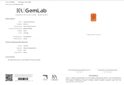 Certificate Bright spessartine top fanta 8.23 ct, Nigeria, ICA